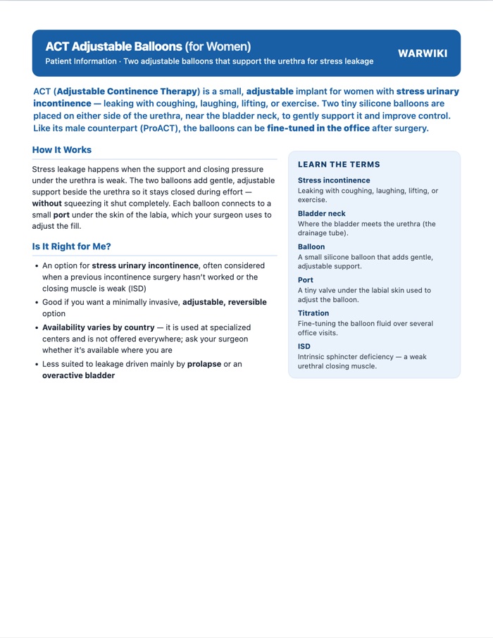 ACT Adjustable Balloons (Female) — patient handout, page 1