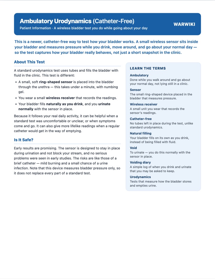 Ambulatory Urodynamics (Catheter-Free) — patient handout, page 1