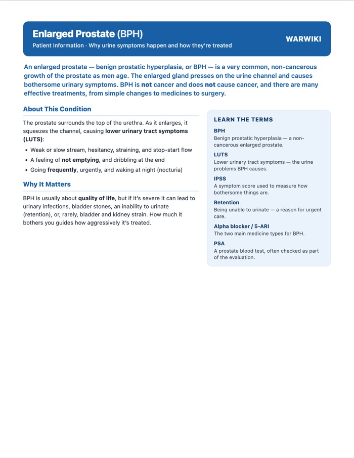Enlarged Prostate (BPH) — patient handout, page 1