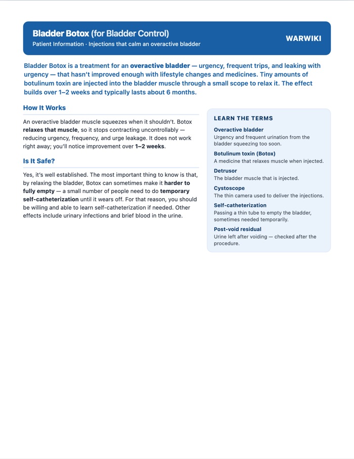 Bladder Botox (for Bladder Control) — patient handout, page 1