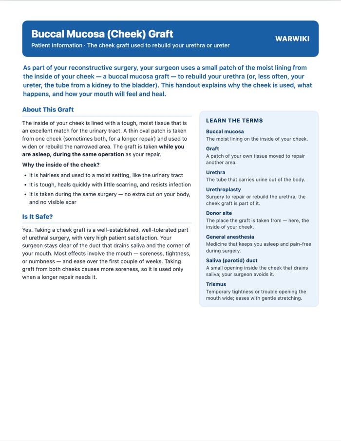 Buccal Mucosa (Cheek) Graft — patient handout, page 1