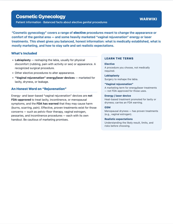 Cosmetic Gynecology — patient handout, page 1