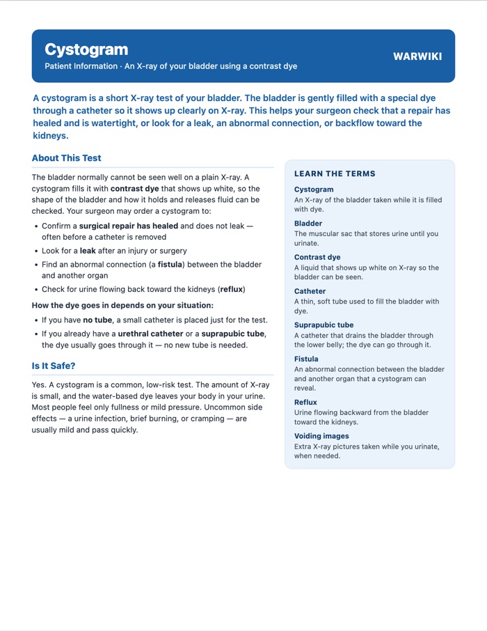 Cystogram — patient handout, page 1