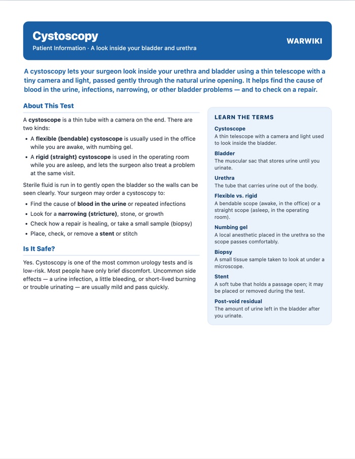 Cystoscopy — patient handout, page 1