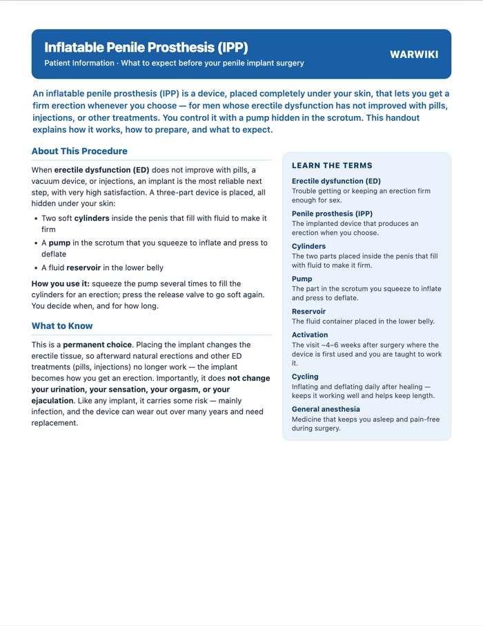 Inflatable Penile Prosthesis (IPP) — patient handout, page 1