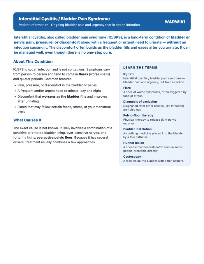 Interstitial Cystitis / Bladder Pain Syndrome — patient handout, page 1