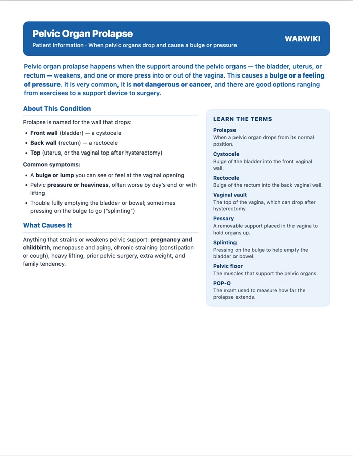 Pelvic Organ Prolapse — patient handout, page 1