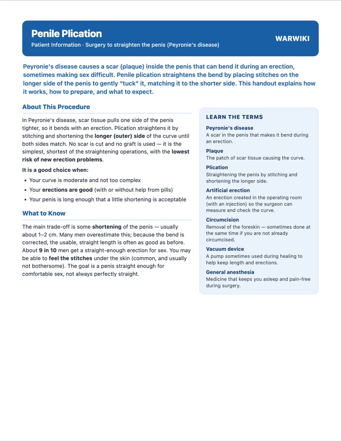 Penile Plication — patient handout, page 1