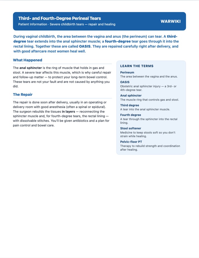 Third- and Fourth-Degree Perineal Tears — patient handout, page 1