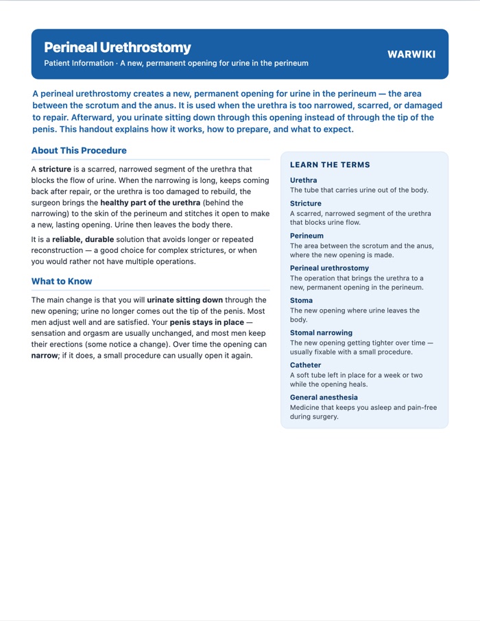 Perineal Urethrostomy — patient handout, page 1