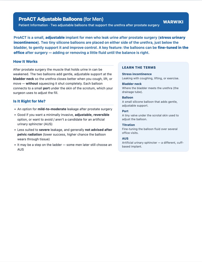ProACT Adjustable Balloons (Male) — patient handout, page 1