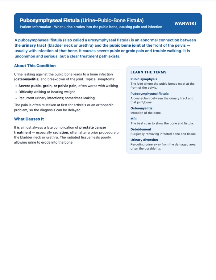 Pubosymphyseal Fistula — patient handout, page 1
