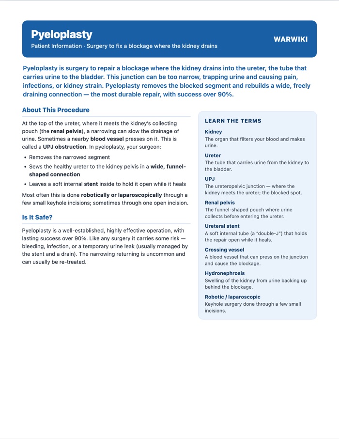 Pyeloplasty — patient handout, page 1