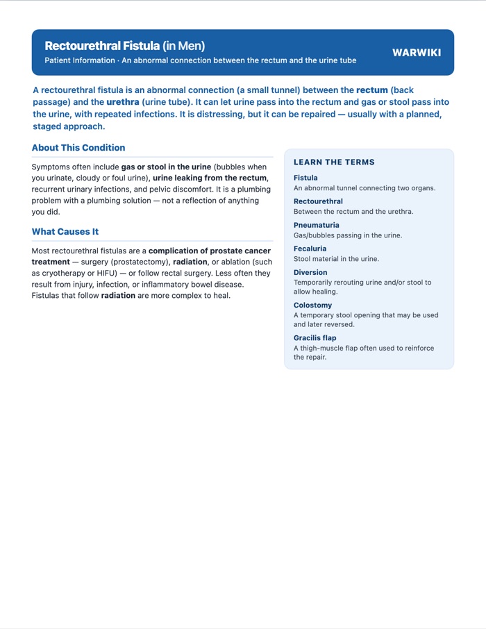 Rectourethral Fistula (in Men) — patient handout, page 1
