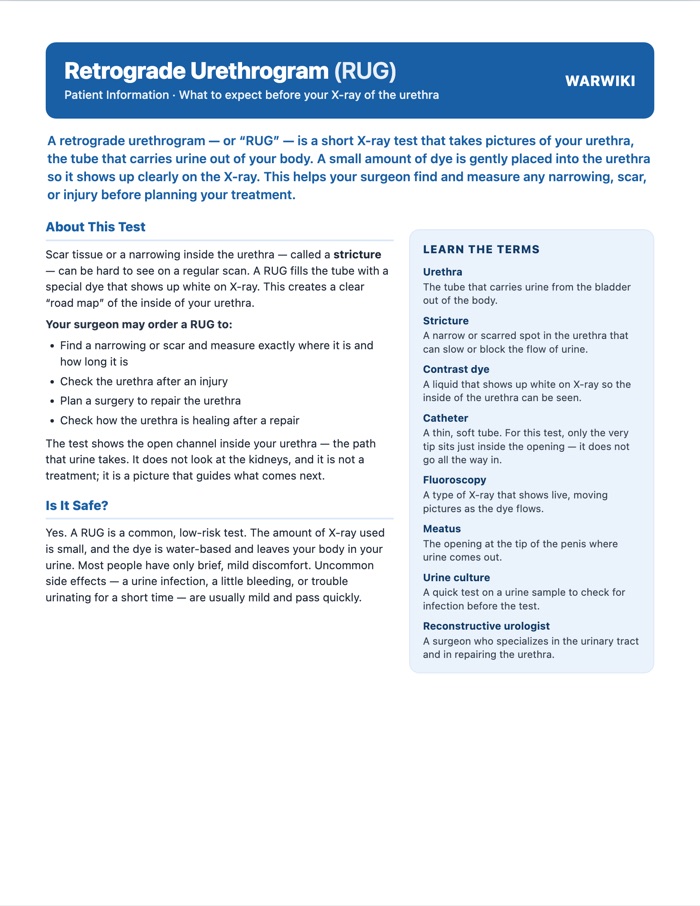Retrograde Urethrogram (RUG) — patient handout, page 1