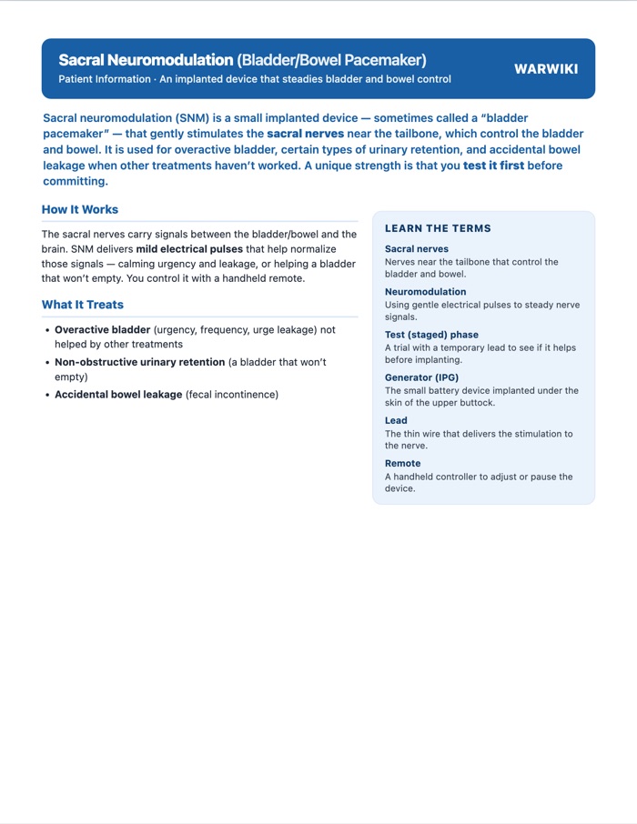 Sacral Neuromodulation — patient handout, page 1