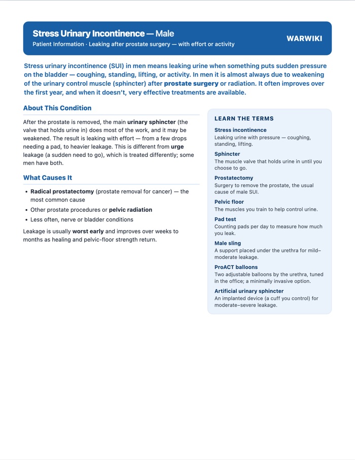Stress Urinary Incontinence (Male) — patient handout, page 1
