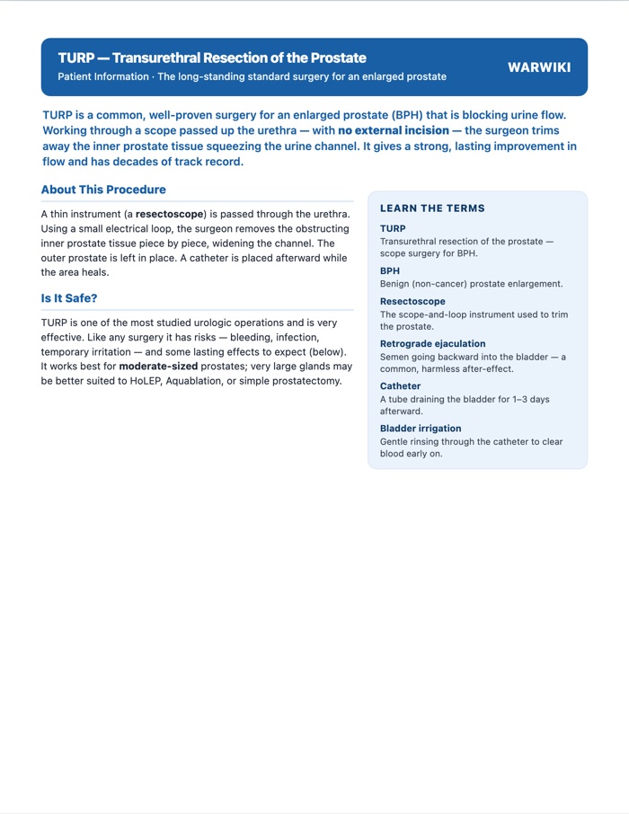 TURP (Transurethral Resection of the Prostate) — patient handout, page 1
