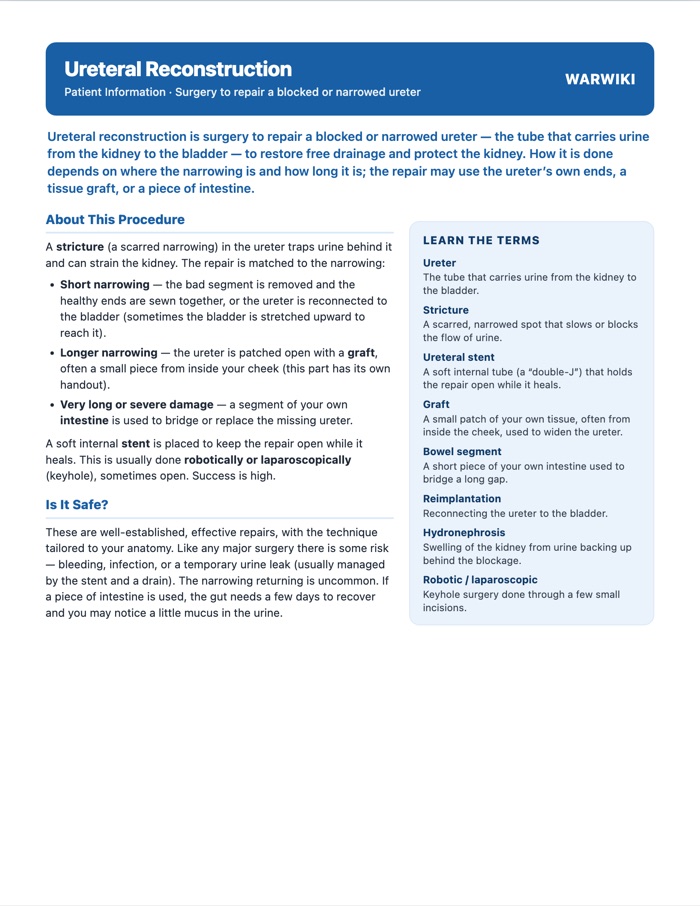 Ureteral Reconstruction — patient handout, page 1