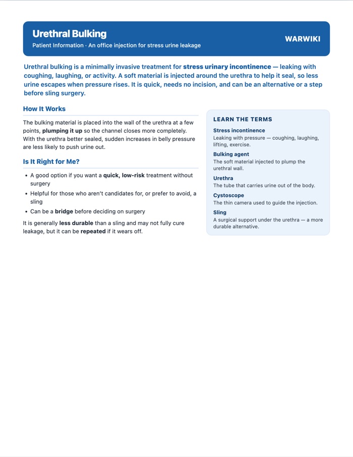 Urethral Bulking — patient handout, page 1
