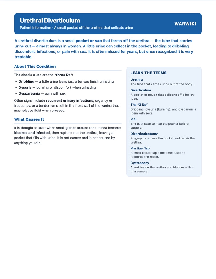 Urethral Diverticulum — patient handout, page 1