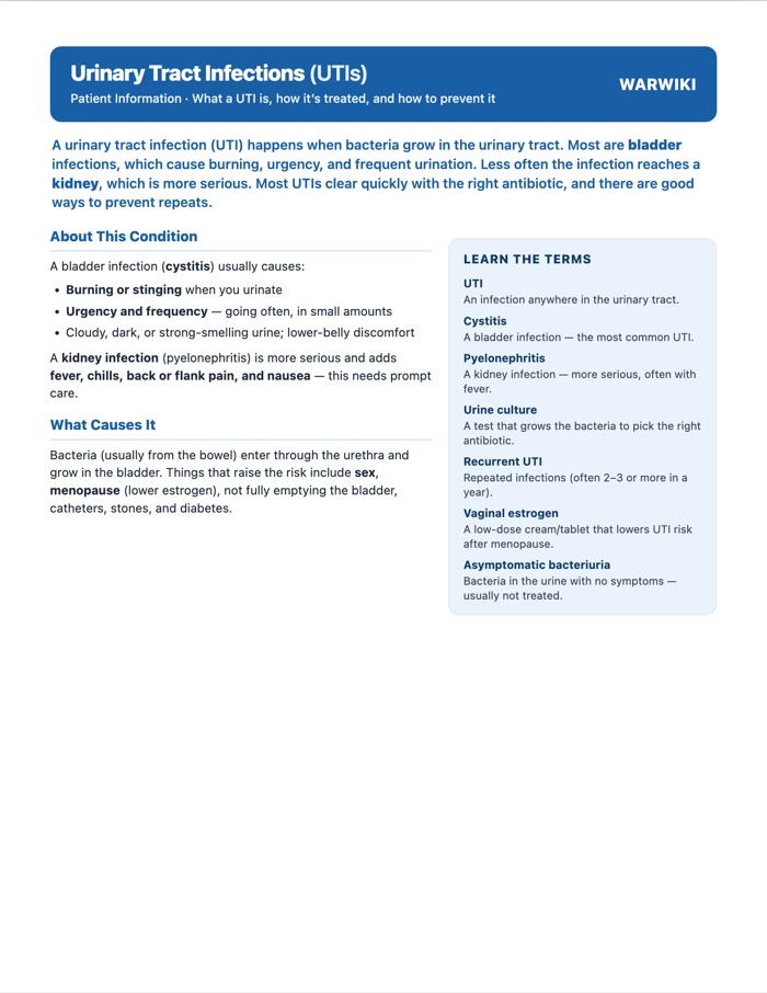 Urinary Tract Infections (UTIs) — patient handout, page 1
