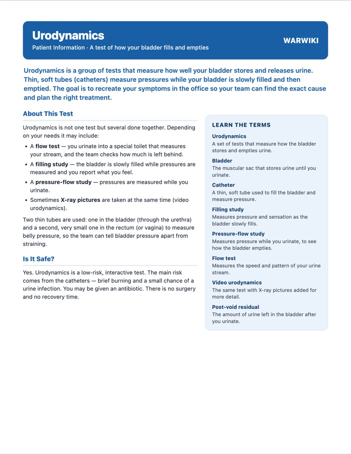 Urodynamics — patient handout, page 1