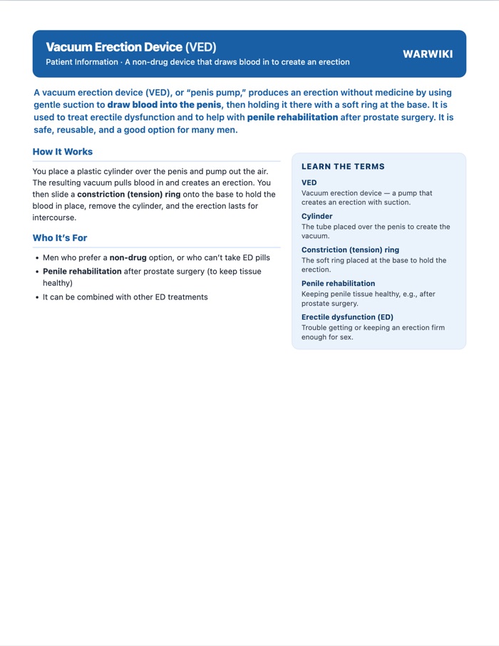 Vacuum Erection Device (VED) — patient handout, page 1