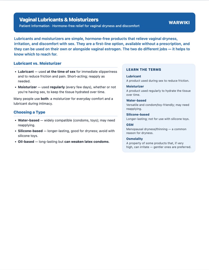 Vaginal Lubricants & Moisturizers — patient handout, page 1